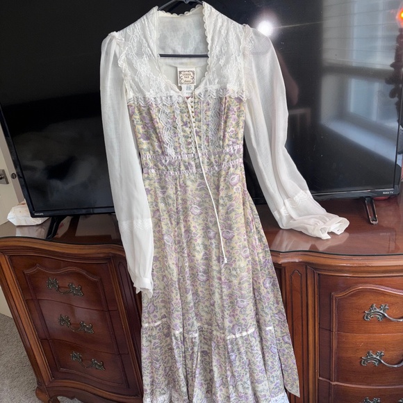 Vintage Gunne Sax by Jessica Lace Corset Floral Prairie Maxi Dress Size 7 70s - Picture 1 of 2